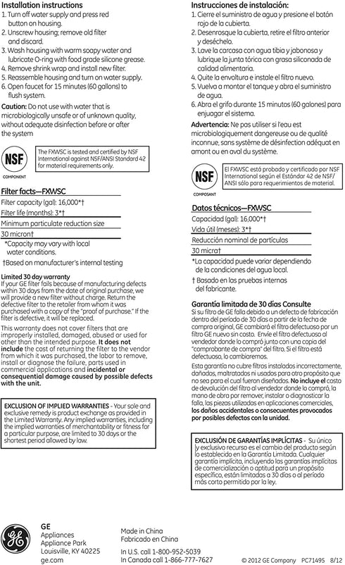 GE FXWSC Water Filter, 1 Count (Pack of 1), White