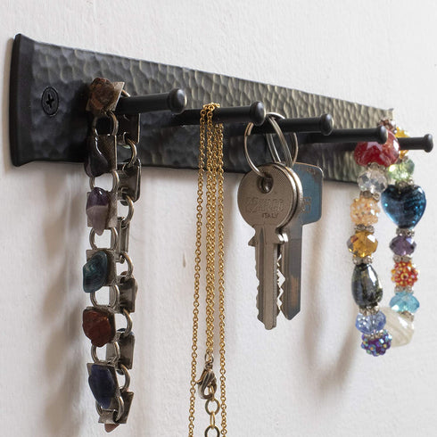 Wrought Iron Key Holder for The Wall Hooks Rack for Hat, Towel, Leash, Jewelry and Keys, Wall Hangers with Anchors and Screws Rustic, Sturdy, Easy-to-Install Farmhouse Wall Decor, 10x1.2x1.2 in.