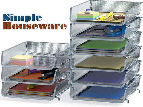 3 Pack - Stackable Desk File Document Letter Tray Organizer, Silver