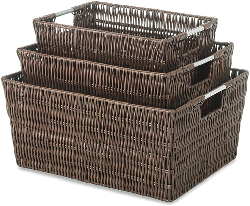 Whitmor Rattique Java Set of 3 Pieces Storage Baskets -Small (8.5"x11.4"x5.5"), Medium (9.8"x13"x6") and Large (11.4"x14.6"x6.5")