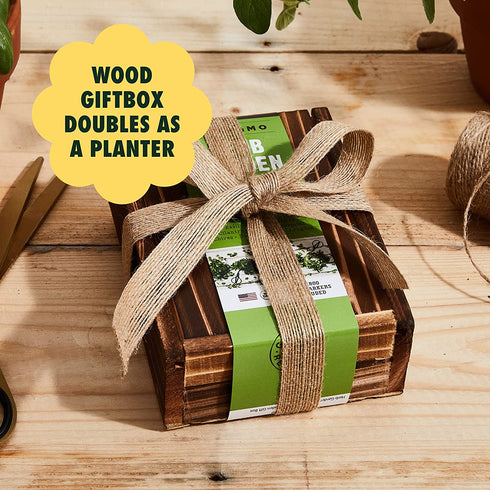 Herb Garden Seeds for Planting - 10 Culinary Herb Seed Packets Kit, Non GMO Heirloom Seeds, Plant Markers, Wood Gift Box - Home Gardening Gifts for Gardeners