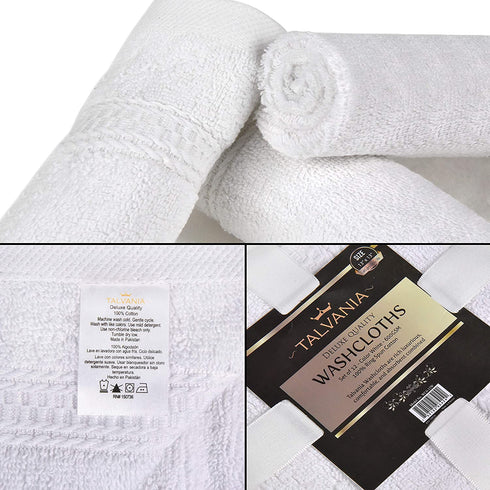Talvania Cotton Washcloths - 13? X 13? 100% Pure Ring Spun Cotton Towels 600 GSM Soft and Absorbent, Long Lasting, Pack of 12 Face Wash Towel (White)