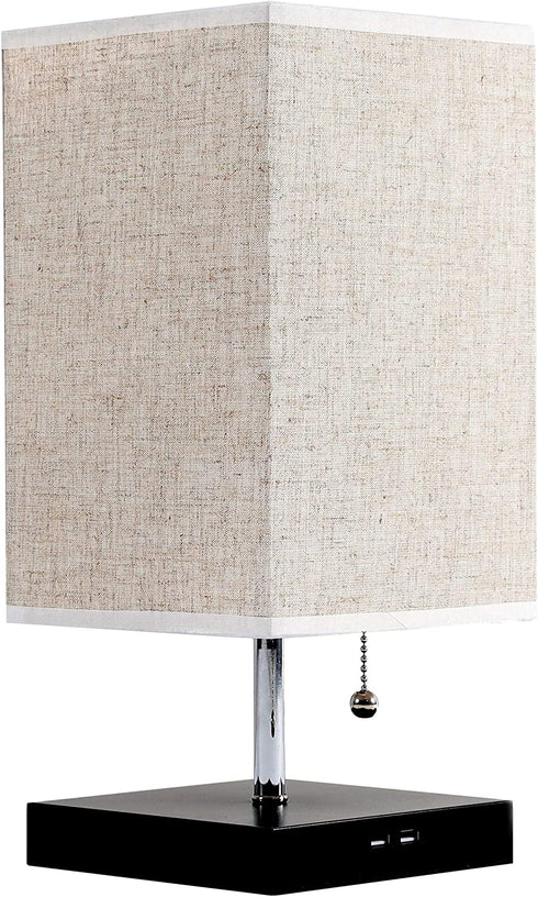CROSSIO Table Lamp with USB Port, Fabric Shade Desk Lamp with 2 Charging Ports for Recharging Devices, Soft Ambient Lighting Bedside Nightstand Fixtures for Bedroom, Living Room,Office (13.4 inches)