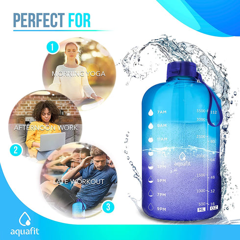 AQUAFIT 1 Gallon Water Bottle with Straw Motivational Water Bottle Big Water Bottle with Straw 1 Gallon Water Bottle Water Jug 1 Gallon Water Jug Water Bottle with Time Marker Daily Dark Blue