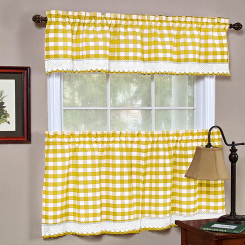 Achim Home Furnishings, Yellow & White Buffalo Check Window Curtain Valance, 58" x 14"