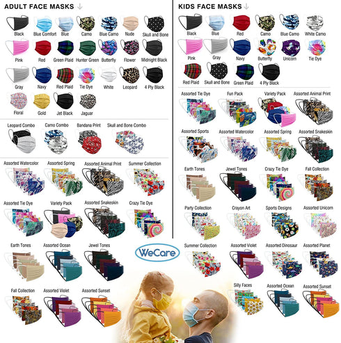 WeCare Disposable Face Mask Individually Wrapped - 50 Pack, Watercolor Print Masks - 3 Ply