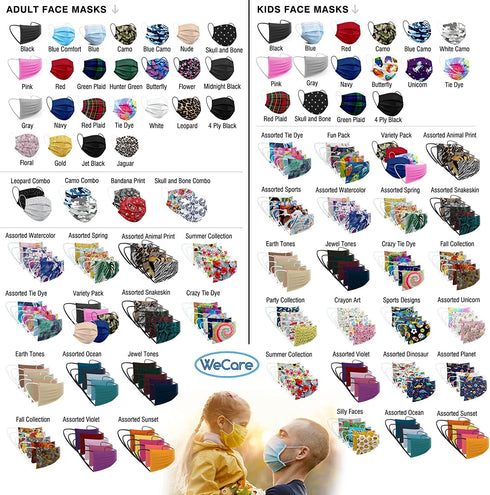 WeCare Disposable Face Mask Individually Wrapped - 50 Pack, Printed Masks - 3 Ply
