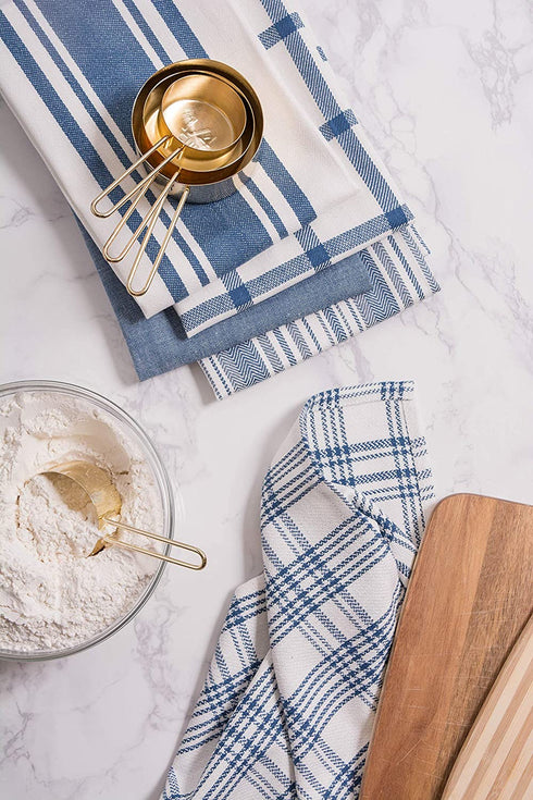 DII Assorted Woven, Kitchen Dishtowel Set, 18x28, Stone Blue, 5 Piece