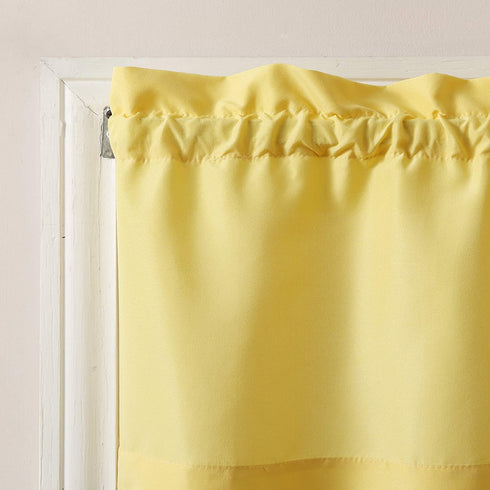 No. 918 Martine Microfiber Semi-Sheer Rod Pocket Kitchen Curtain Valance and Tiers Set, 54 in x 45 in (3 Piece), Yellow