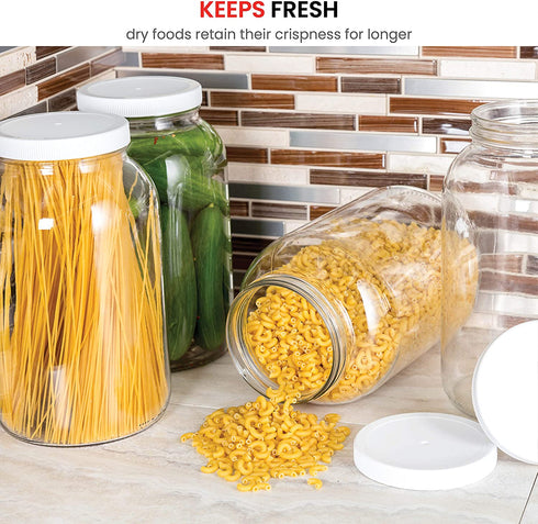 Paksh Novelty 1-Gallon Glass Jar Wide Mouth with Airtight Plastic Lid - USDA Approved BPA-Free Dishwasher Safe Large Mason Jar for Fermenting, Kombucha, Kefir, Storing and Canning Uses, Clear (2 Pack)