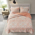 Comfort Spaces Reversible Quilt Set-Vermicelli Stitching Design All Season, Lightweight, Coverlet Bedspread Bedding, Matching Shams, Full/Queen (90 in x 90 in) Gloria, Damask Coral 3 Piece
