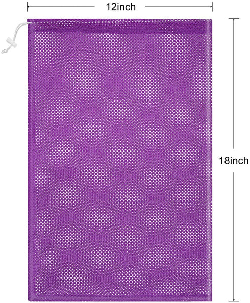 Frienda 6 Pieces Mesh Stuff Sack, 12 x 18 Inch Durable Nylon Mesh Drawstring Laundry Bag for Rinsing Beach Toys, Seashell Collecting, Mesh Bags and Travel (Multicolor)