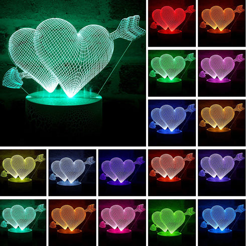 3D Love Cupid Lamp, Romantic Love Illusion Light 16 Colors Change Night Light LED Heart Sleep Light for Valentines Wife Boyfriend Girlfriend, Remote Touch