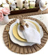 Rustic Farmhouse Burlap Round Placemats, Set of 4, Size in 15 Inches Diameter, Ruffle Trim Design (4)