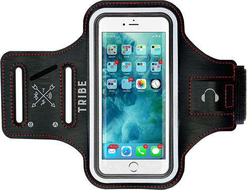 TRIBE Running Phone Holder Armband. iPhone & Galaxy Cell Phone Sports Arm Bands for Women, Men, Runners, Jogging, Walking, Exercise & Gym Workout. Fits All Smartphones. Adjustable Strap, CC/Key Pocket