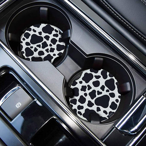 Car Coasters for Drinks Absorbent, Cute Car Coasters for Women & Man,Cup Holder Coasters for Your Car with Fingertip Grip, Auto Accessories for Women & Lady,Snow Leopard Pack of 2?Cow?