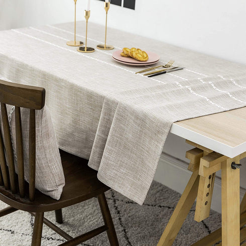 Home Brilliant Faux Linen Tablecloth Rectangular Table Cloth for Rectangle Tables 6 Foot for Kitchen Dinning Striped Tabletop Decoration (52 x 72 Inch, Light Linen)