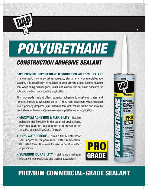Dap 7079818816 18816 Polyurethane Construction Adhesive and Sealant, 10.1 oz, Black