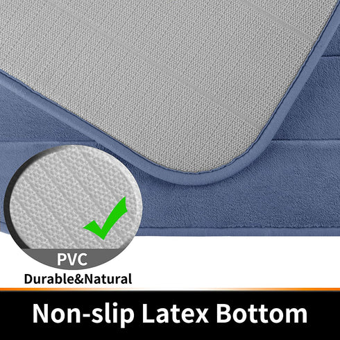 Yimobra Memory Foam Bath Mat Large Size, 31.5 x 19.8 Inches,Soft and Comfortable, Super Water Absorption, Non-Slip, Thick, Machine Wash, Easier to Dry for Bathroom Floor Rug, Denim Blue