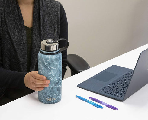 MIRA 32 Oz Stainless Steel Vacuum Insulated Wide Mouth Water Bottle - Thermos Keeps Cold for 24 hours, Hot for 12 hours - Double Wall Hydro Travel Flask - Blue Granite