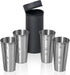 Maxam Stainless Steel 4-Piece Double-Shot Sized Shot Glass Set with Attractive Embossed Carrying Case