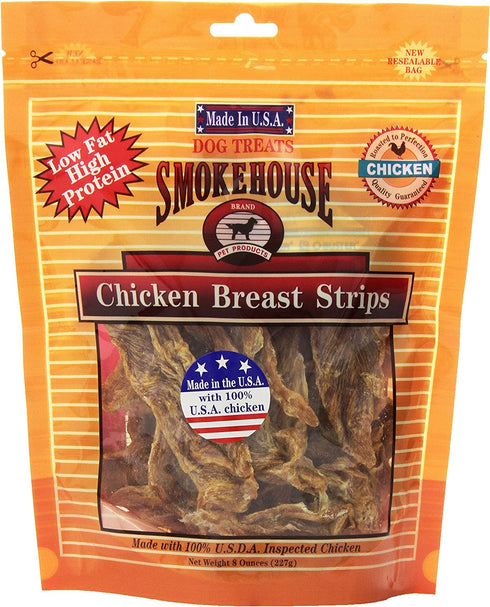 Smokehouse 100-Percent Natural Chicken Breast Strips Dog Treats, 8-Ounce