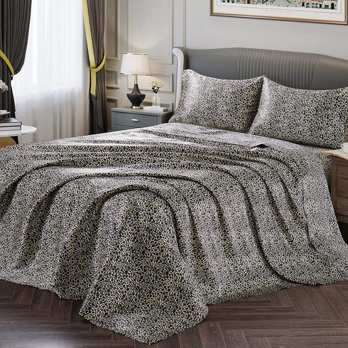 Vonty Satin Sheets Twin Silky Soft Satin Bed Sheets Leopard Print Satin Sheet Set, 1 Deep Pocket Fitted Sheet + 1 Flat Sheet + 1 Pillowcases