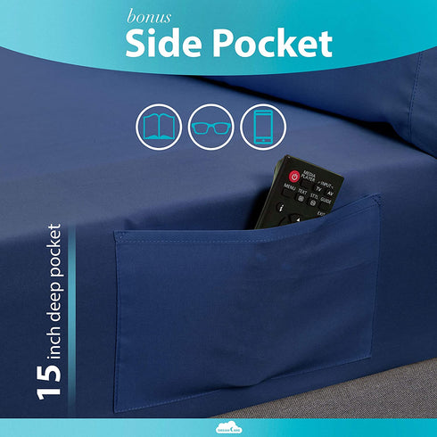 DREAMCARE 4-Piece Queen Bed Sheets, Queen Sheet Set, Queen Sheets, Queen Size Bed Sheets - 100% Fine Brushed Microfiber Hypoallergenic Deep Pocket Bed Sheets Queen Fits Mattress Up to 15'', Navy Blue