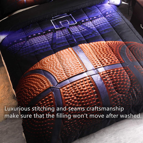 HTgroce 3D Basketball Court Comforter Quilt Set for Teen Boys Girls Twin Size(68''x86''),2PCS,1 Quilt+1 Pillow Sham