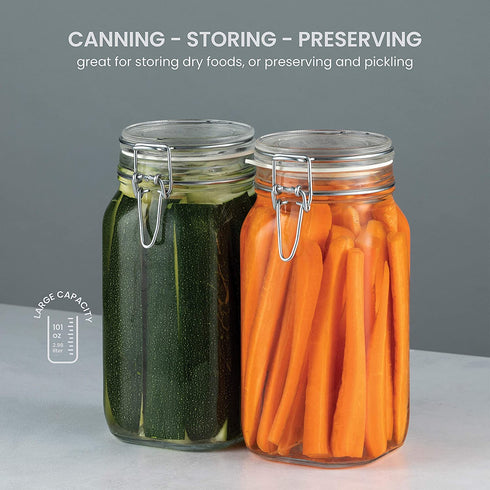 Bormioli Rocco Glass Fido Jars - Hermetic Sealed Hinged Airtight Lid for Fermenting, Pantry, Kitchen Storage Jars, Bulk Food Storage Containers, With Paksh Chalkboard Labels (2 Pack) (50 3/4 Ounce (1.5 Liter))