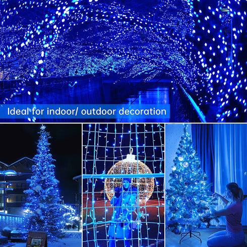 Fiee 500 LED Christmas Fairy String Lights, 8 Lighting Modes, 175ft Plug in String Waterproof Mini Lights for Outdoor Indoor Holiday Christmas Wedding Party Bedroom Decorations, 500L Blue+White