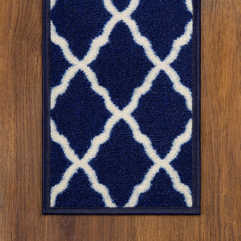 Ottomanson Glamour Collection Non-slip Trellis Design Stair Treads, 9" x 26", Navy, 7 Pack