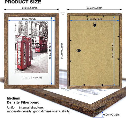 A4 Certificate Frame Set, Set of 6 Wood Picture Frame with High Definition Plexiglass, Rustic A4 Photo Frame Suitable for Wall-Mounted Composite Wood Picture Frames (brown)