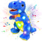 Cuteoy LED Musical T-Rex Blue Stuffed Dinosaur Light up Singing Plush Toy Adjustable Volume Lullaby Animated Soothe Birthday Gifts for Kids Toddlers, 12’’