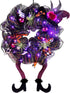 Lulu Home Halloween Wreath, 30 LED Purple Lighted Front Door Wreath with Witch Hat Leg Mesh Decor, Battery Operated Halloween Wired Ribbon Wreath Artificial Door Wreath Hanging Ornament, NOT PRELIT