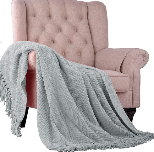 Home Soft Things Silver Throw Blanket Knitted Tweed Throw 50'' x 60'', Silver, Super Soft Cozy Warm Comfortable Breathable Throw for Living Room Chair Couch Bed Sofa Bedroom Home Décor