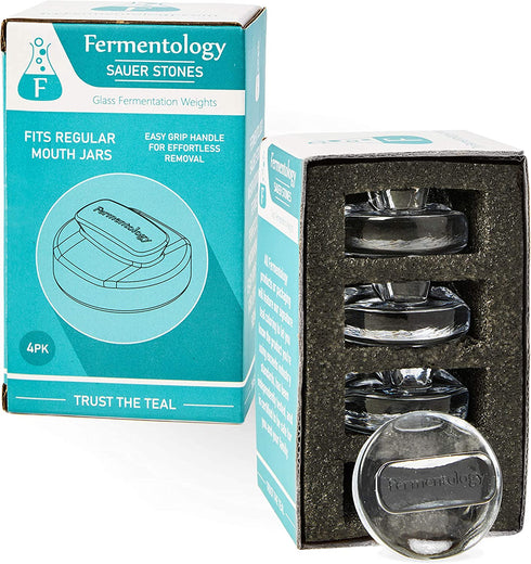 Fermentology Sauer Stone Glass Weights Pickling and Fermenting Weights - Set of 4 - Regular Mouth Mason Jar Fermentation