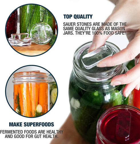 Fermentology Sauer Stone Glass Weights Pickling and Fermenting Weights - Set of 4 - Regular Mouth Mason Jar Fermentation