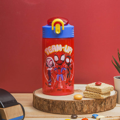 Zak Designs Marvel Spider-Man Kids Water Bottle with Spout Cover and Carrying Loop, Made of Durable Plastic, Leak-Proof Water Bottle Design for Travel (16 oz, 2-Pack, Spidey and His Amazing Friends)