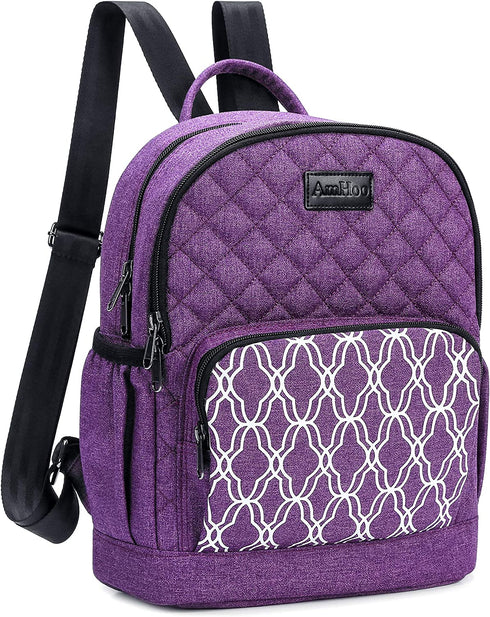 AmHoo Insulated Lunch Box Bag Reusable Cooler Backpack Double YKK Zippers Waterproof Multiple Pockets Quilted For Women Hiking Beach Picnic Trip,Purple