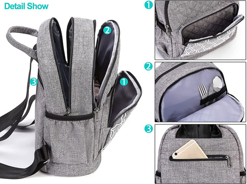 AmHoo Insulated Lunch Box Bag Reusable Cooler Backpack Double YKK Zippers Waterproof Multiple Pockets Quilted For Women Hiking Beach Picnic Trip,Purple