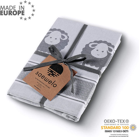 saewelo Set of 4 Tea Towels in Gift Packaging, 100% Cotton, 19.7 x 27.6 '' (Sheep, Grey)