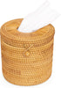 CLAYNIX Rattan Round Tissue Box Wicker Toilet Paper Holder Single Roll Cover Protector Circle Container Dispenser with Lid for Bathroom Vanity, Toilet Tank, Home Decor, Hotel, Office, Car Accessories