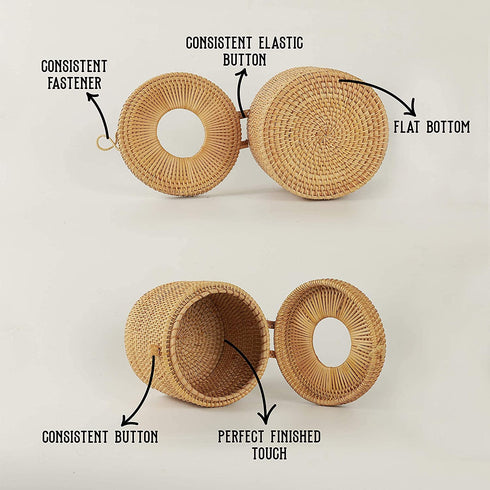 CLAYNIX Rattan Round Tissue Box Wicker Toilet Paper Holder Single Roll Cover Protector Circle Container Dispenser with Lid for Bathroom Vanity, Toilet Tank, Home Decor, Hotel, Office, Car Accessories