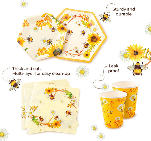 Bee Party Supplies Bumble Bee Party Decorations Sunflower Includes Dinner Plates Dessert Plates Cups Napkins For Birthday kids Baby shower Parties Serves 16