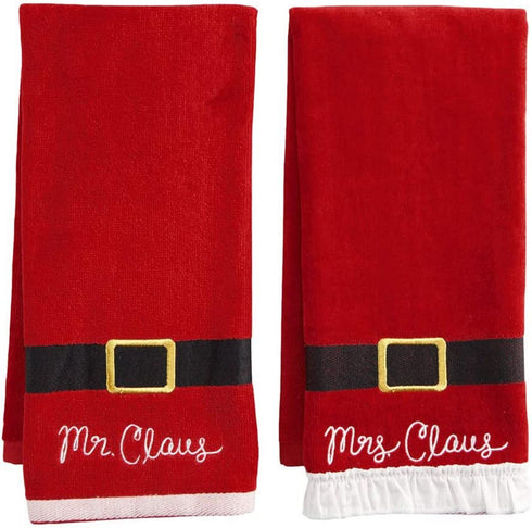 St. Nicholas Square Christmas Towels, Red Bath Hand Towel Set of 2, Mr. & Mrs. Claus with Santa Belt Decorative Design 25 x 16 Inches Bathroom Decorating for The Holidays