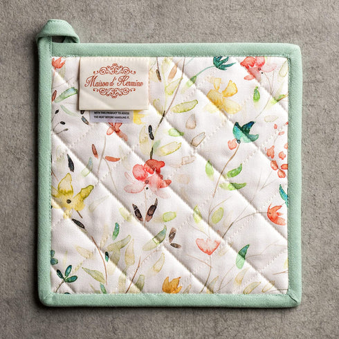 Maison d' Hermine Colmar 100% Cotton Easter Set of Oven Mitt (7.5 Inch by 13 Inch) and Pot Holder (8 Inch by 8 Inch) for BBQ | Cooking | Baking | Grilling | Microwave | Barbecue | Spring/Summer