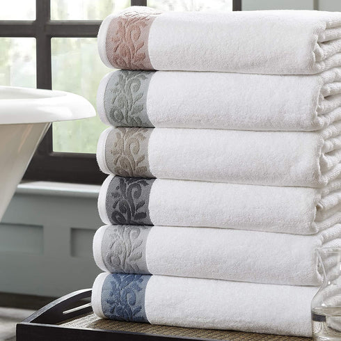 Modern Threads 600 GSM 6 Piece Set, 2 Bath Towels, 2 Hand Towels, 2 Washcloths Towel Set with Filgree Jacquard Border Silver