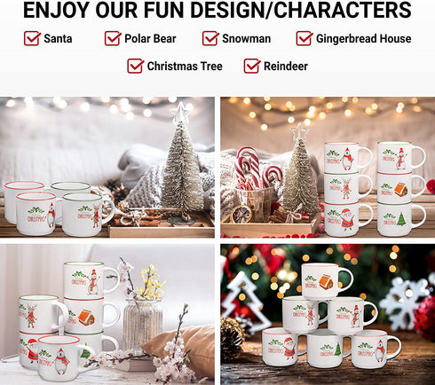 Christmas Coffee Mugs Set of 6 Large-sized 14 Ounce Christmas Theme Perfect For Christmas Gift Baskets Ceramic Coffee Mugs Restaurant Coffee Mugs By Bruntmor