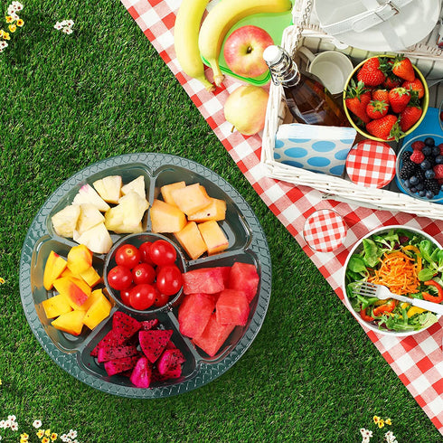 10 Pieces Round Appetizer Serving Trays with Lids Veggie Fruit Snack Food Trays Disposable Compartments Plastic Platters Vegetable Salad Serving Trays for Party Supplies (Clear,10.4 x 10.4 x 2 Inch)